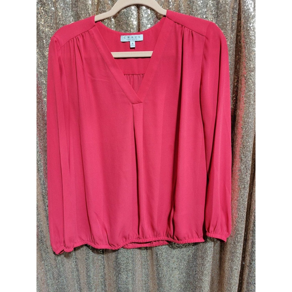 Chaus New York Red Flowy Blouse. Size Medium. Red. Elastic gathered hem